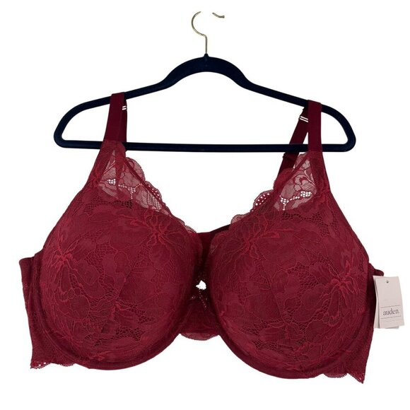 Auden Push Up Plunge Bra Size 46DDD Rad Coverage Underwire Floral Lace Overlay - Picture 1 of 10